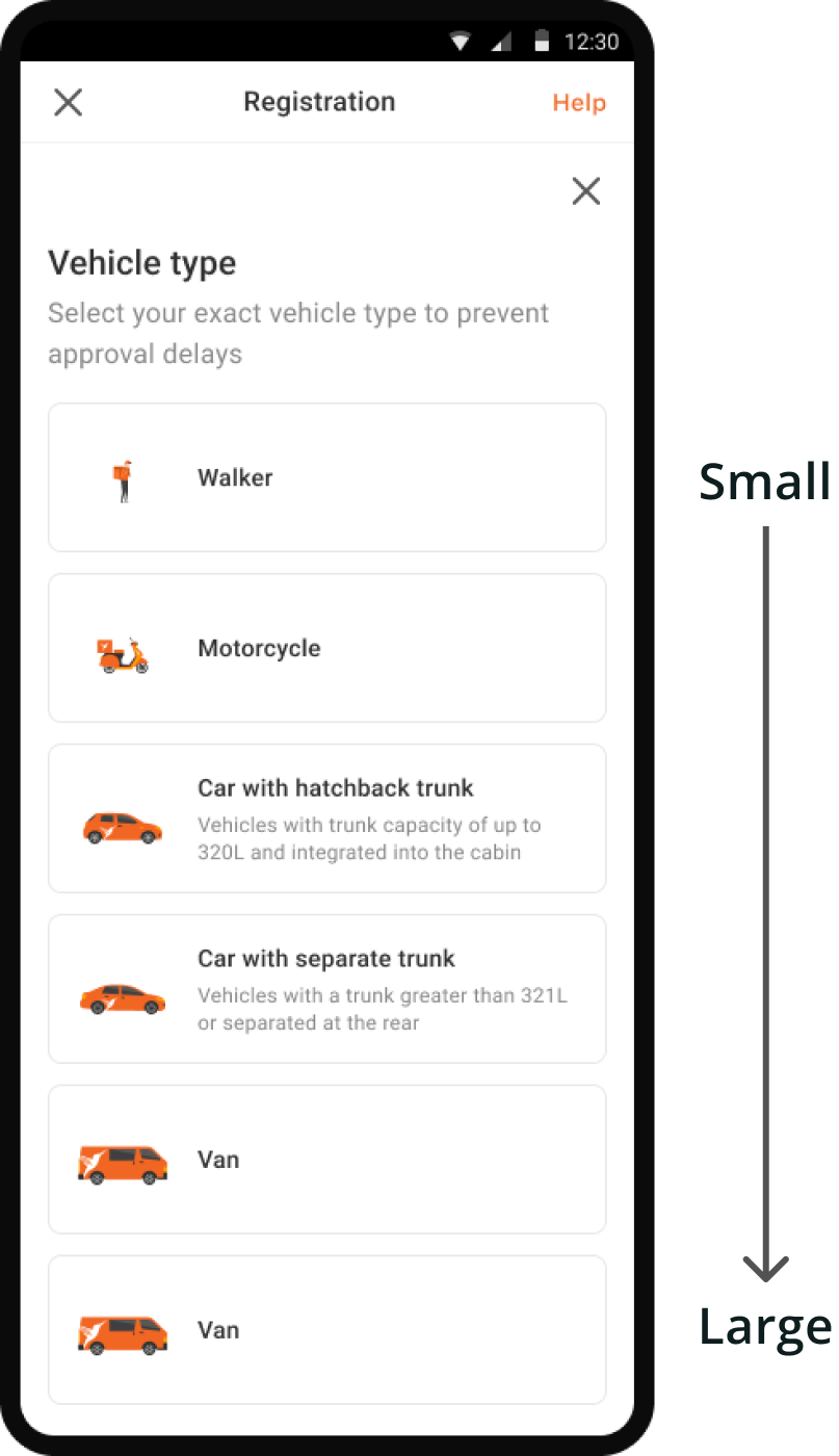 Ordering the vehicle options by size to reduce cognitive load